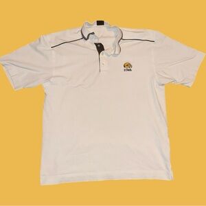 Men’s White Short Sleeve Iowa Hawkeyes Polo Shirt Size Medium Embroidered Logo